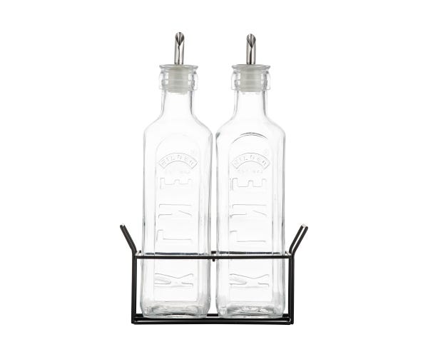 Kilner Set Of 2 Oil Bottles & Metal Rack 0.6 Litre | 0025.028