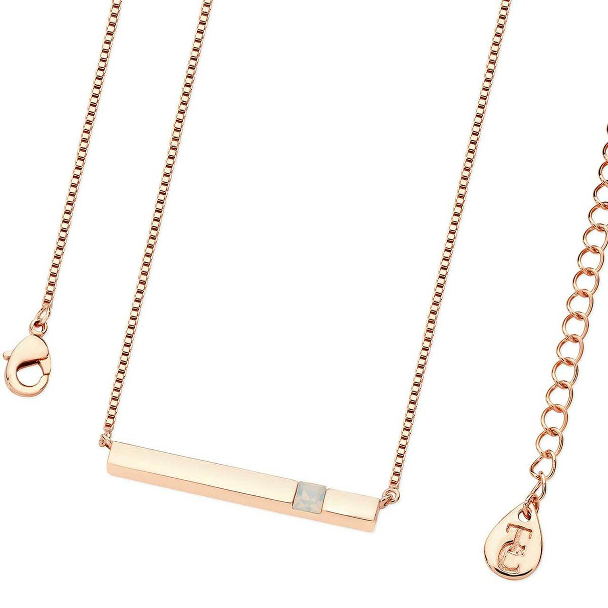 Tipperary Crystal October - Rose Gold Bar Birthstone Pendant - Opal | 126237