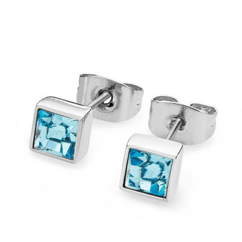 Tipperary Crystal March - Silver Square Birthstone Earrings - Aquamarine Crystal | 126282