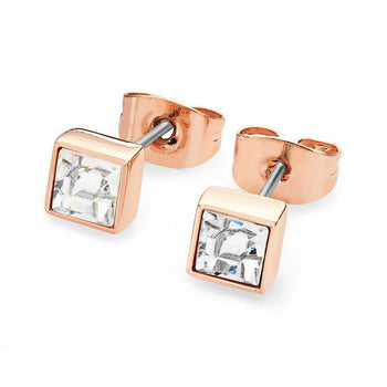April - Rose Gold Square Birthstone Earrings - Clear Crystal | 126299