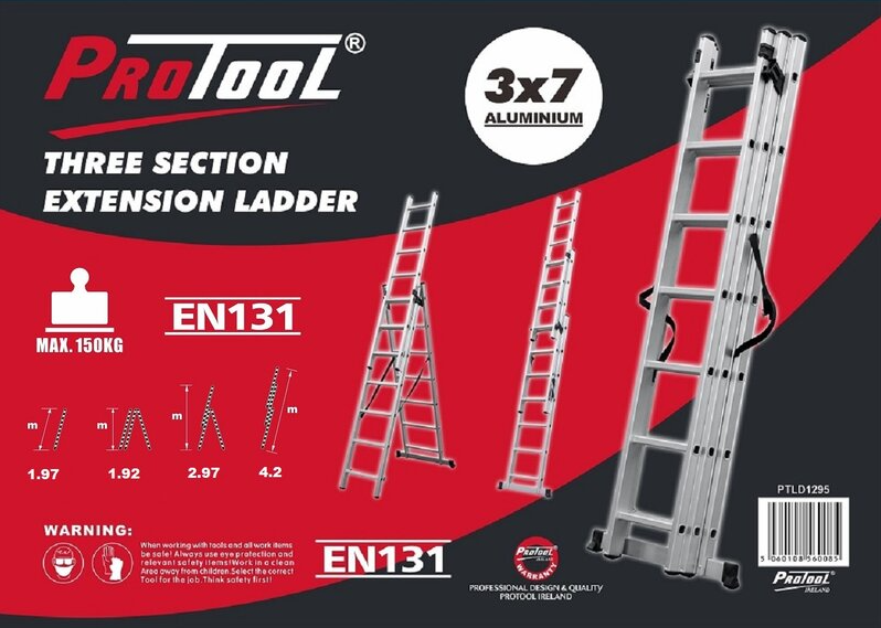 Protool 3-Section Extending 4.2m Ladder | 5006-98