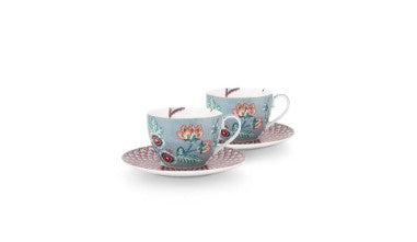 Set/2 Cups & Saucers Flower Festival Light Blue 280ml │51.004.139