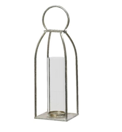 Silver with White Wash Iron Lantern with Glass Tube | 523201