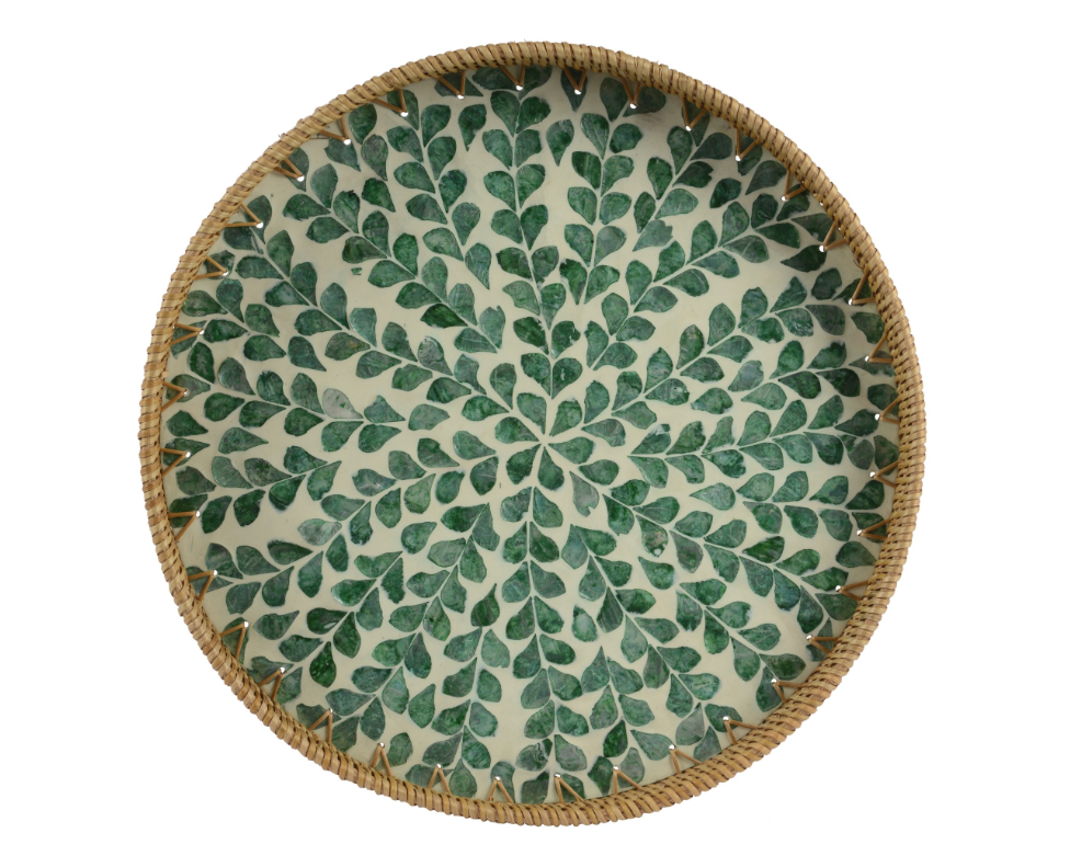 Round Rattan Tray 38cm - Green Leaf | 810006