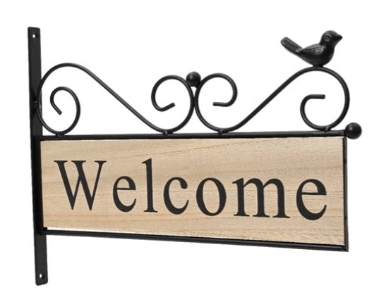 Iron Wall Mounted Welcome Sign - Black/Wood Effect | 858929
