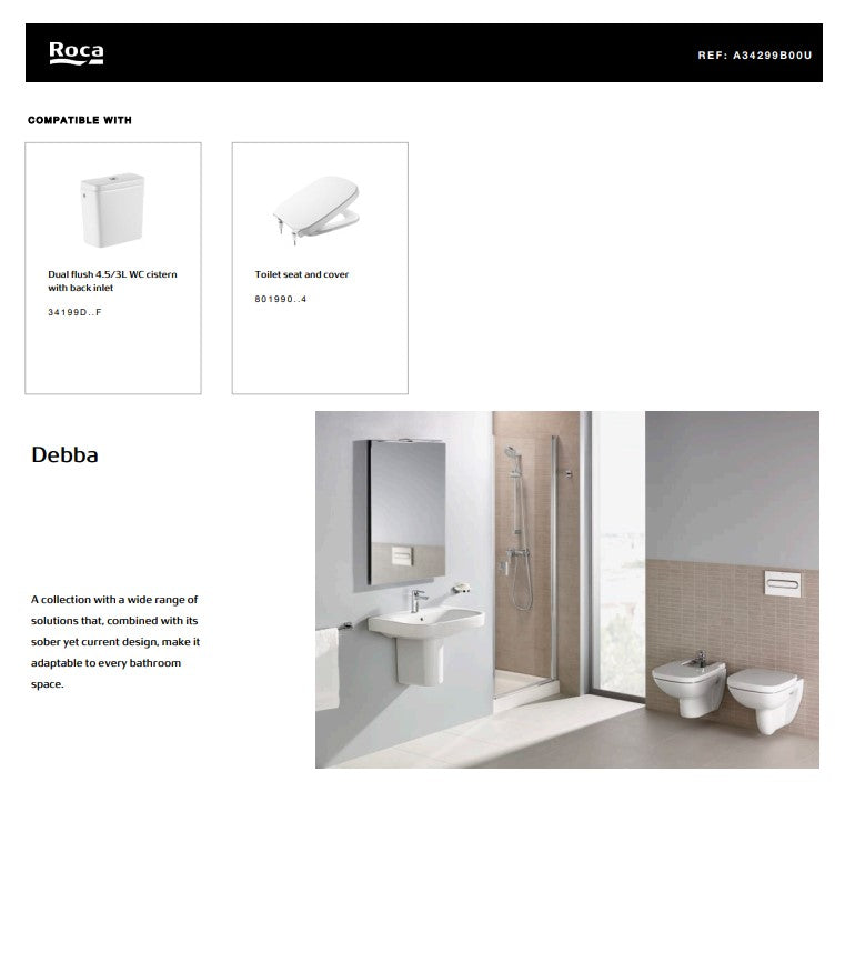 Debba Back to Wall Vitreous China Close-Coupled WC with Dual Outlet | A34299B00U