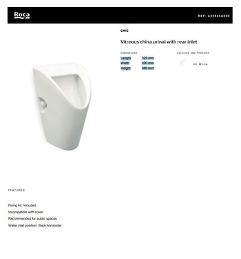 Vitreous China Urinal with Rear Inlet | A35945A000