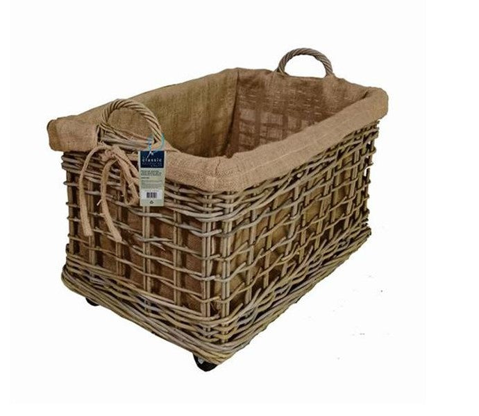 Premium KUBU Woven Lined Basket with Handles & Wheels | ALLFIR1033-M