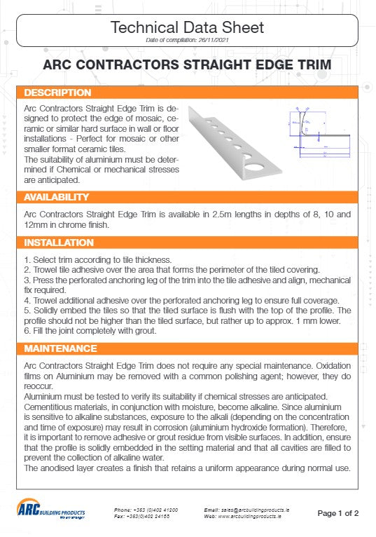 8mm Contractors Straight Edge Trim - Chrome Finish | ATCT001