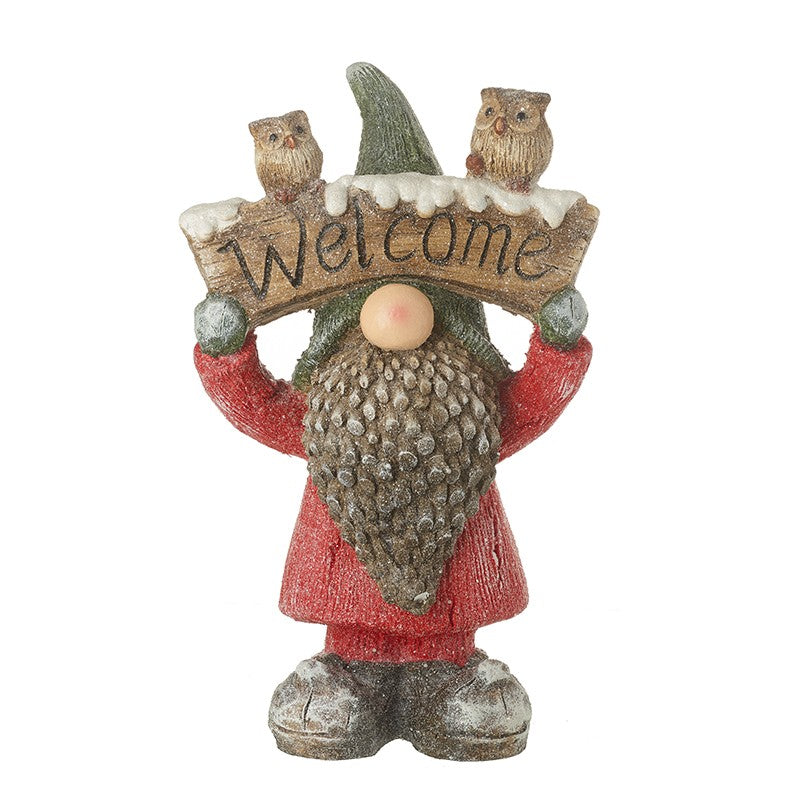 Welcome Sign With Owls Gonk In Red Coat | AUT047