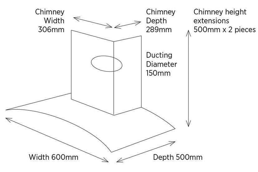 Belling 60cm Curved Glass Chimney Hood-Stainless/Steel | CHIM604GSTA