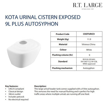 Kota Boxed Exposed Urinal Cistern with Autosyphon 9L | CKOTURIC9