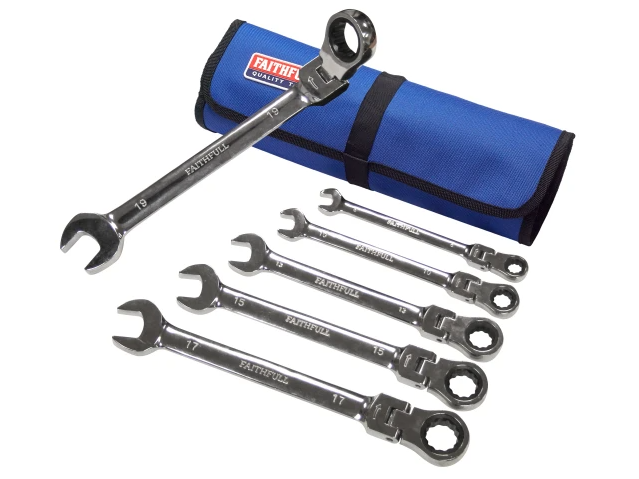 Faithfull Ratchet Combination Spanner Set in Tool Roll 6 Piece | FAISPARAT6TN
