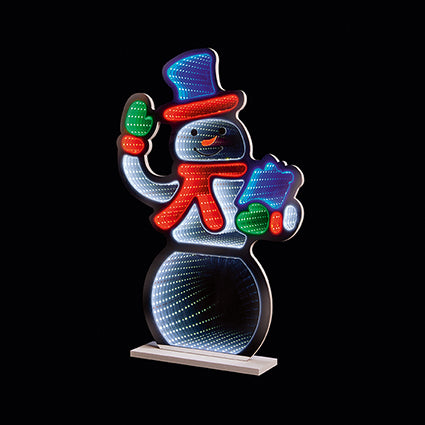 60cm Snowman with Parcel Tabletop Infinity Mirror | LV243015