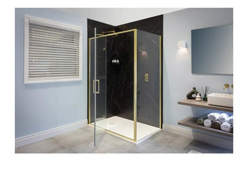 Merlyn 6 Series Sleek Hinge Door & Inline Panel with Optional Side Panel - Brushed Brass