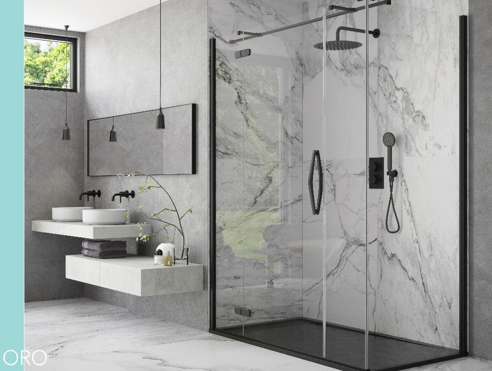 Flair Oro Hinge & Inline Door with Ultra Frameless Corner Side Panel