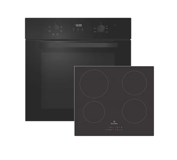 PowerPoint Black Glass Digital Fan Oven PLUS Induction Hob | P25CKMDINBL