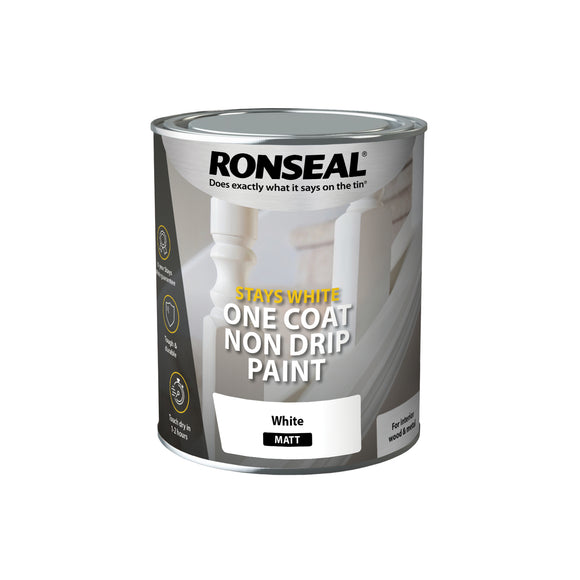 Ronseal Stays White One Coat Paint White Matt 750ml | 37520