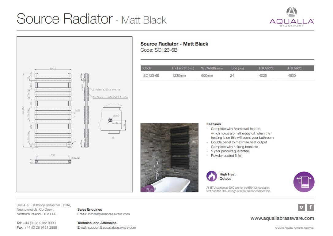 Source Towel Radiator with Aromawell - Matt Black