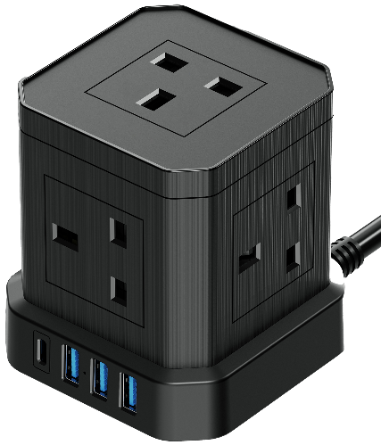 HomeSafe Mini Power Tower Mini 3 USB And Type C Port - Black | TRE05B