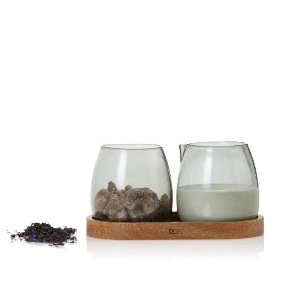 Ad Hoc Yuna Glass Milk & Sugar Set With Wooden Tray | MZ02