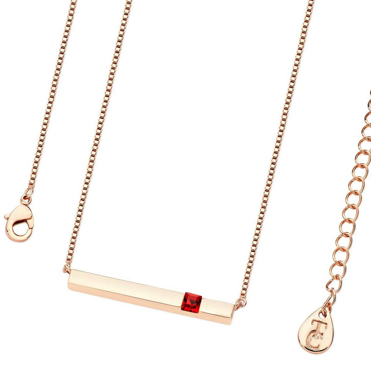 Tipperary Crystal Rose Gold Bar Birthstone Pendant Garnet Crystal-January│126145