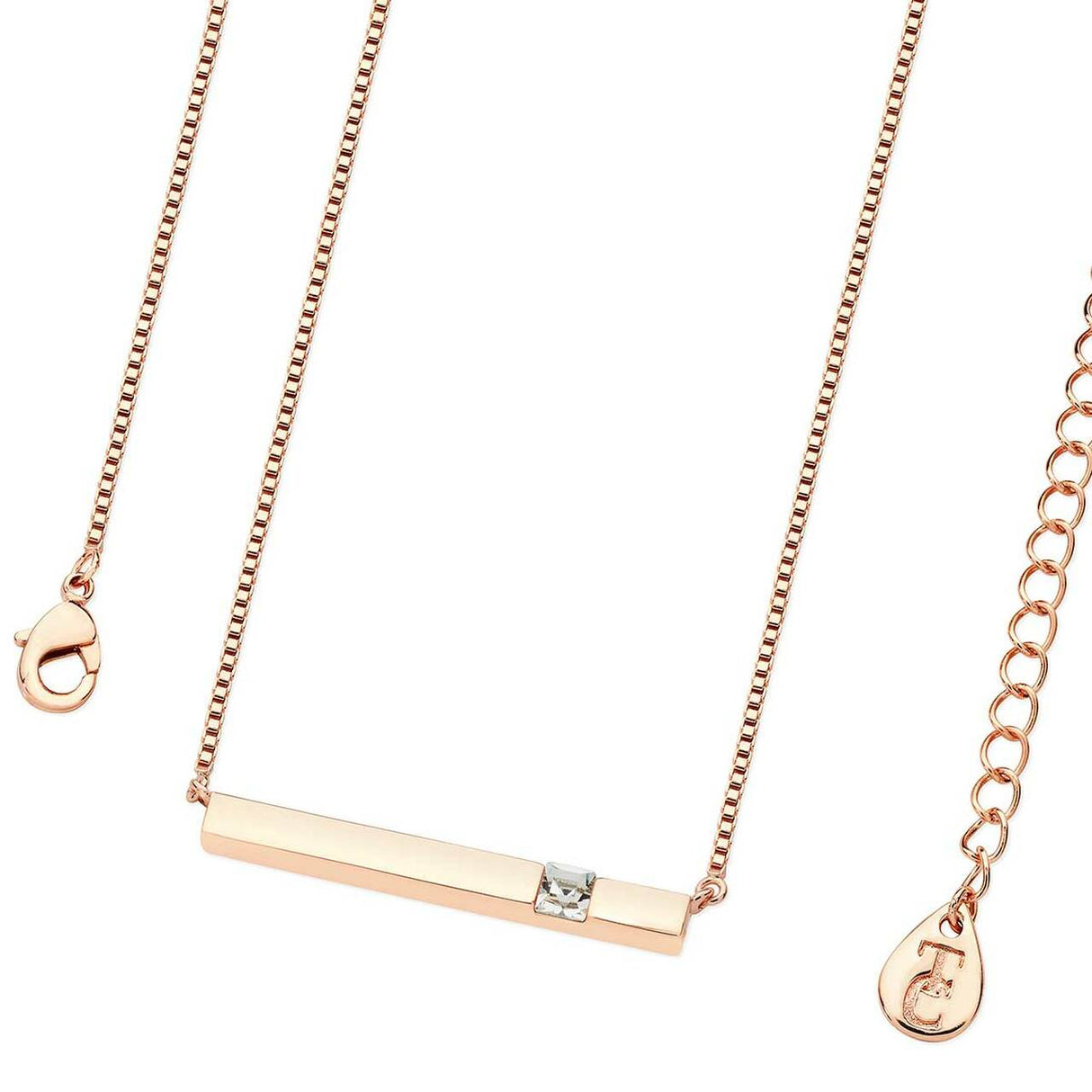 Tipperary Crystal Rose Gold Bar Birthstone Pendant Clear Crystal-April│126176