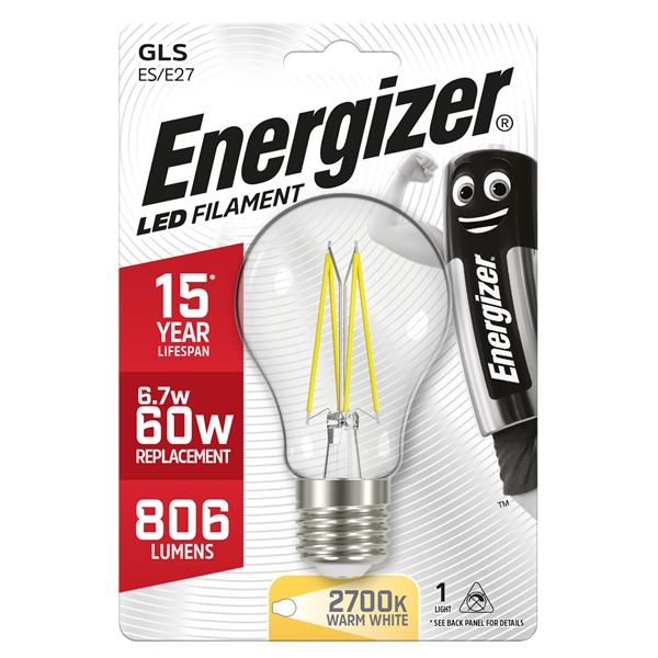 Energizer 6.2W (60W) GLS E27 LED Clear Light Bulb│1810-18