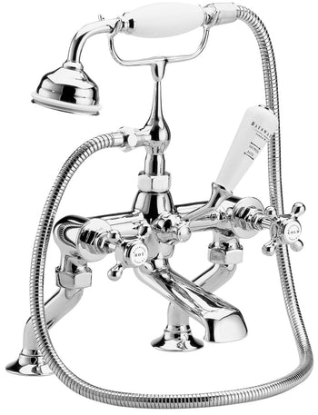 Bayswater Crosshead Taps Deck Mounted White/Chrome Domed Bath Shower Mixer | BAYT204