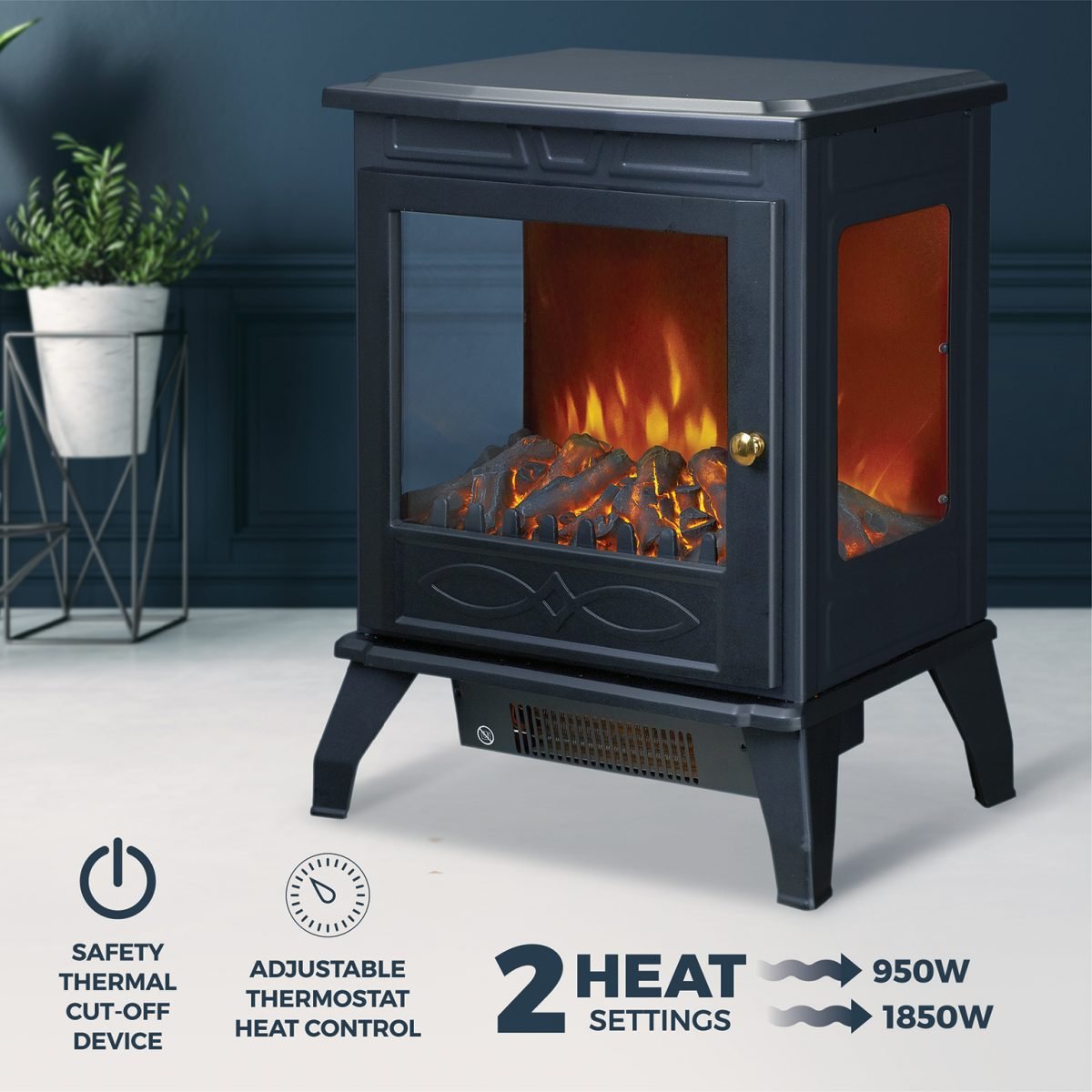 De Vielle Premium 3D Electric Stove 1850w-Black│DEF012686