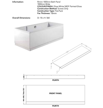 Rimini 1800mm Bath Panel White | RIM1800WH