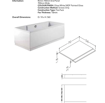 Rimini 700mm Bath Panel White | RIM700WH