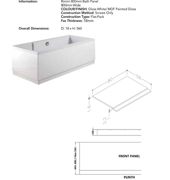 Rimini 800mm Bath Panel White | RIM800WH