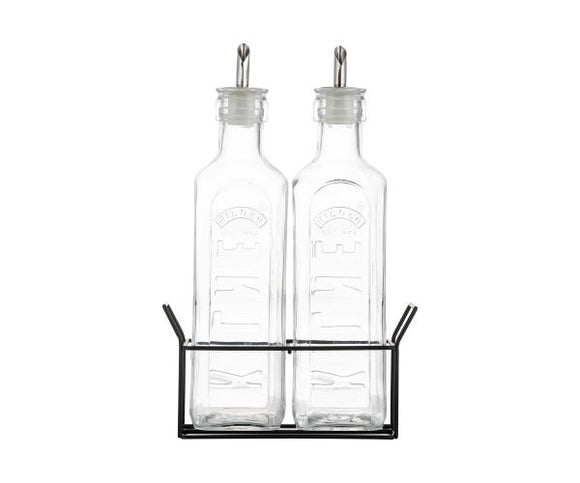 Kilner Set Of 2 Oil Bottles & Metal Rack 0.6 Litre | 0025.028