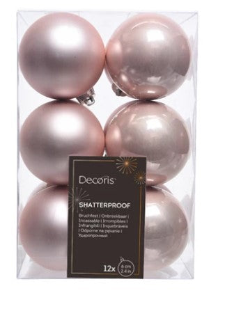 6cm Blush Pink Shatterproof Baubles | 021924
