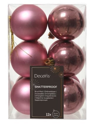 6cm Velvet Pink Shatterproof Baubles | 022002