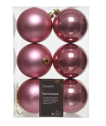 8cm Velvet Pink Shatterproof Baubles | 022023