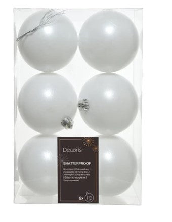 8cm Winter White Shatterproof Baubles | 022064