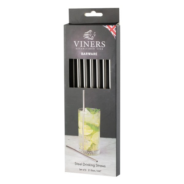 Viners Barware 6 Piece Long Steel Drinking Straws Gift Set | 0302.213