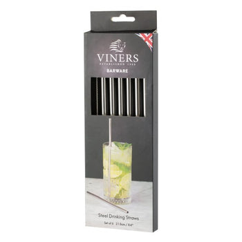 Viners Barware 6 Piece Long Steel Drinking Straws Gift Set | 0302.213