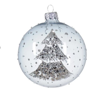 8cm Glitter Tree Glass Enamel Bauble | 052176
