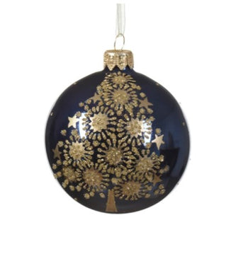 8cm Night Blue Christmas Tree Glass Bauble | 052235