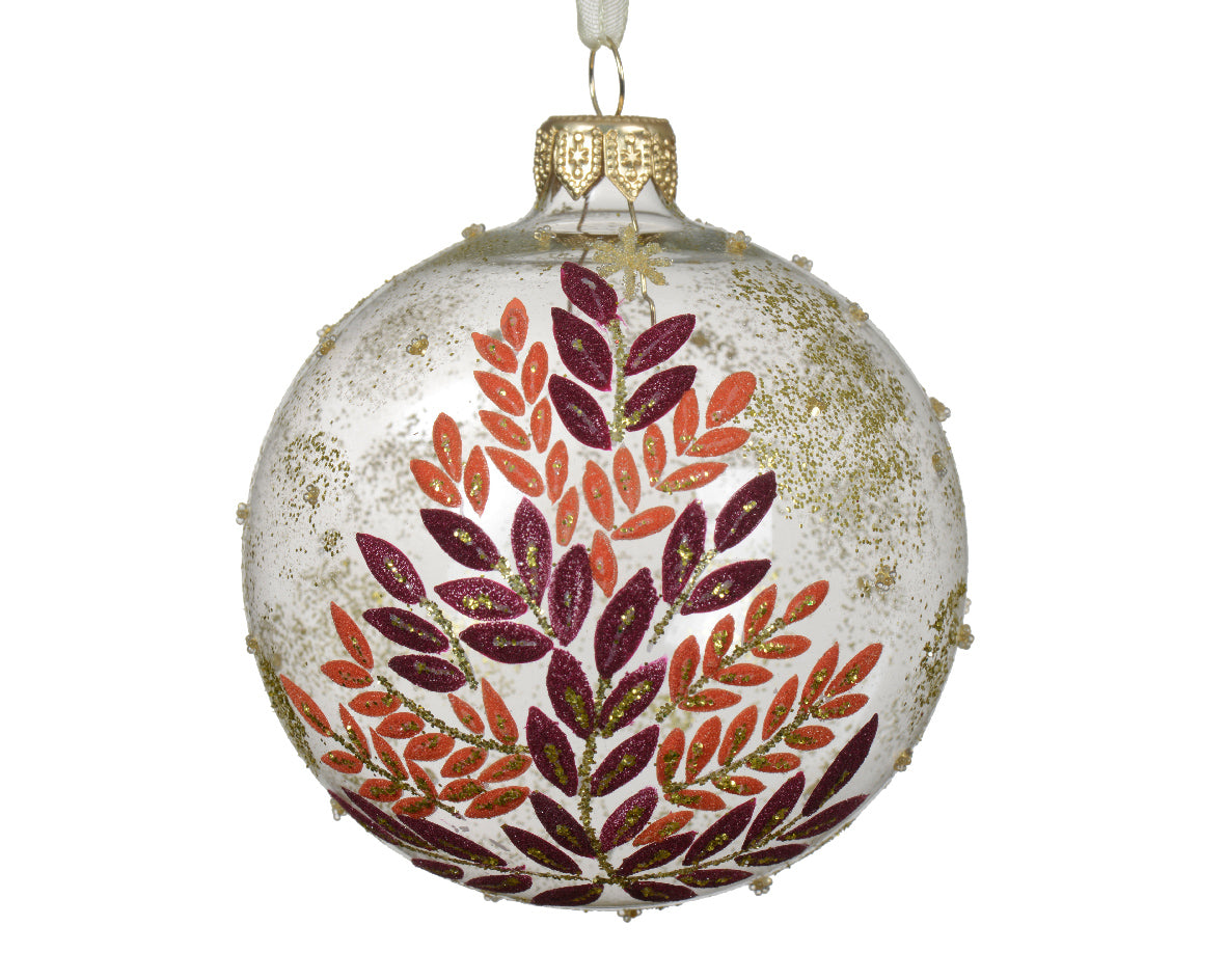 8cm Glass Tree Leaf Transparent Bauble | 053367