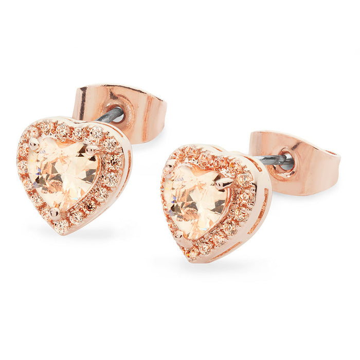Tipperary Crystal Rose Gold Diamante Heart Stud Earrings | 109926