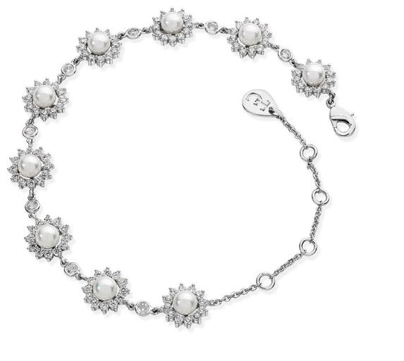 Tipperary Crystal Silver Antique Daisy Pearl Bracelet | 117822