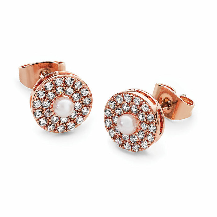 Tipperary Crystal Rose Gold Pave Circle With Pearl Centre Earrings | 118034