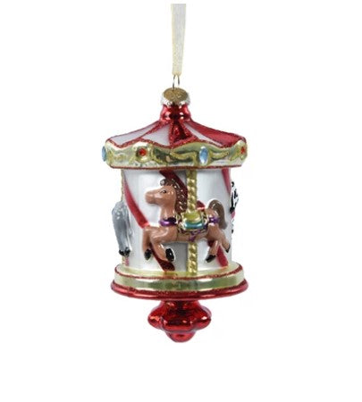 Glass Ornament with Red Glitter Line & Stripes |  121134