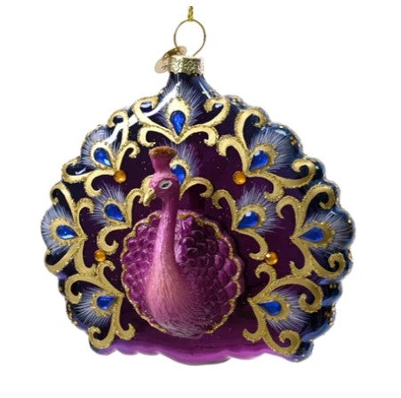 Peacock Glass Ornament with Glitter | 121388