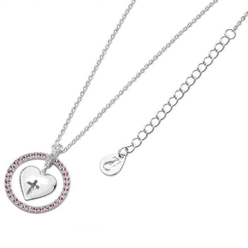 Heart In Pink CZ Halo Necklace | 122055