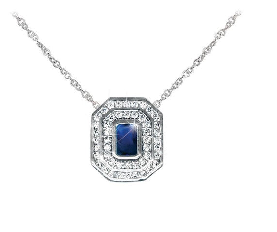 Tipperary Crystal Silver Pendant Sapphire & White Stone Surround | 123717